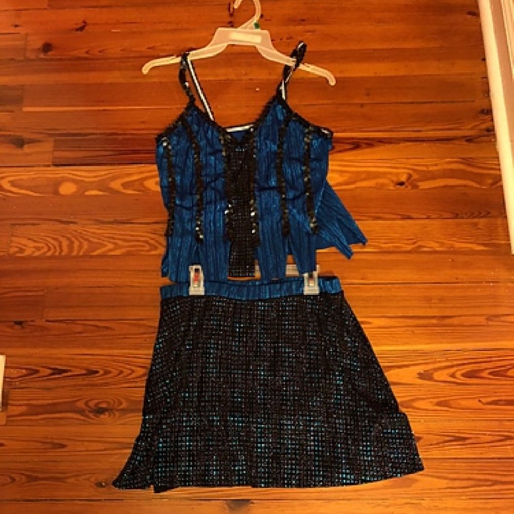 Curtain Call Blue/Black Crop Top/Skirt Set